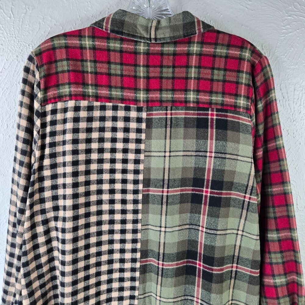 Patchwork Mix Plaid Shirt S Grunge Granola Girl Buttondown Collar Tunic Top - Picture 7 of 12